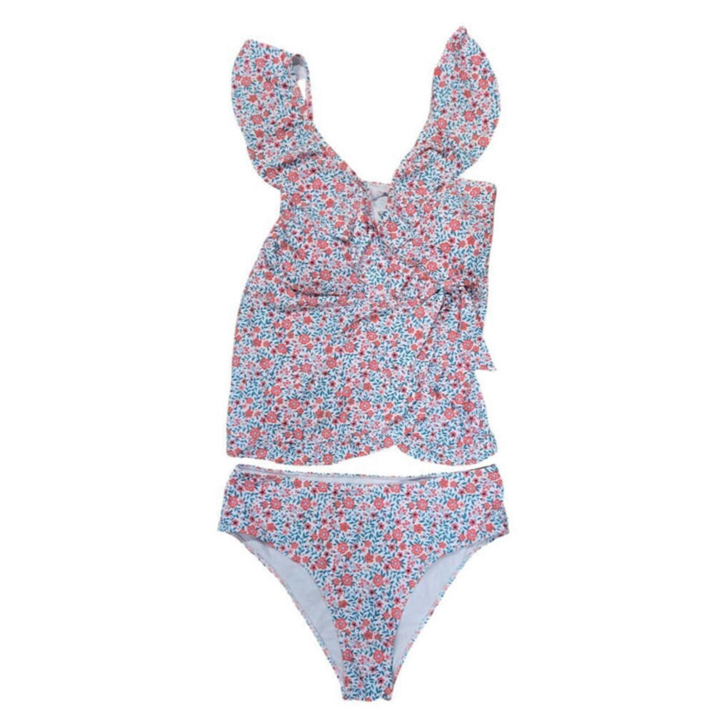 Plus Size Womens 2-Piece Swimsuit Floral High-Waisted Bikini Set Ruffle Top  3XL